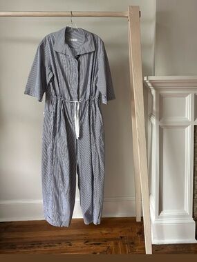 Casey Casey Stripe Cotton Jumpsuit in Blue - Size M